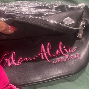 GlamAholic Lifestyle Black Crossbody Bag with Pink Embroidery